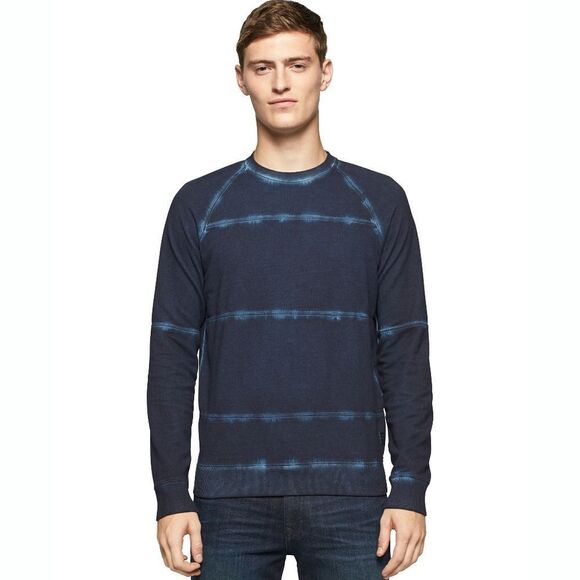 New! CALVIN KLEIN Men's Tie-Dye Print Stripe Sweater Sweatshirt Blue 100% Cotton - Picture 1 of 4